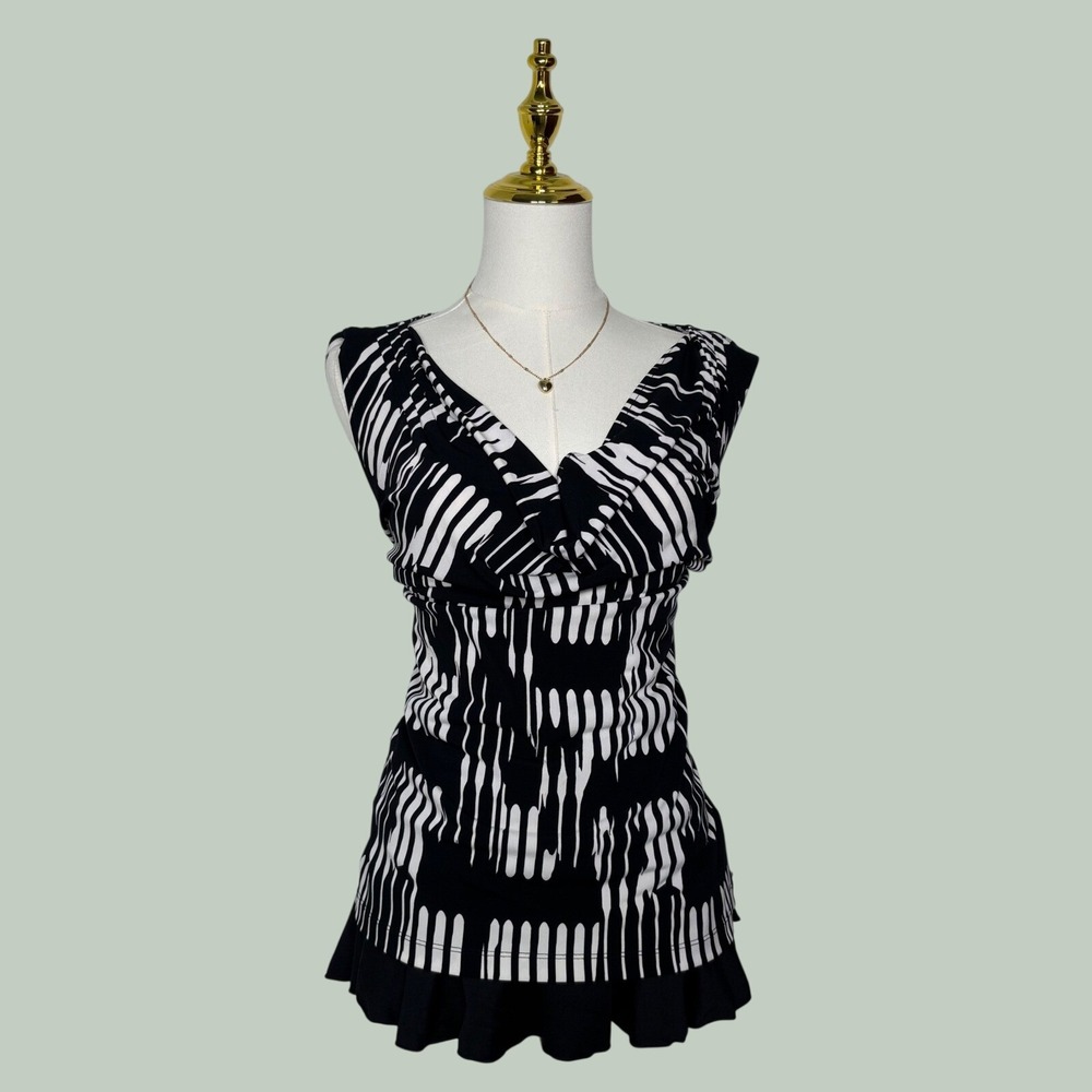 calvin klein black & white cowl neck blouse coquette chic office siren classy